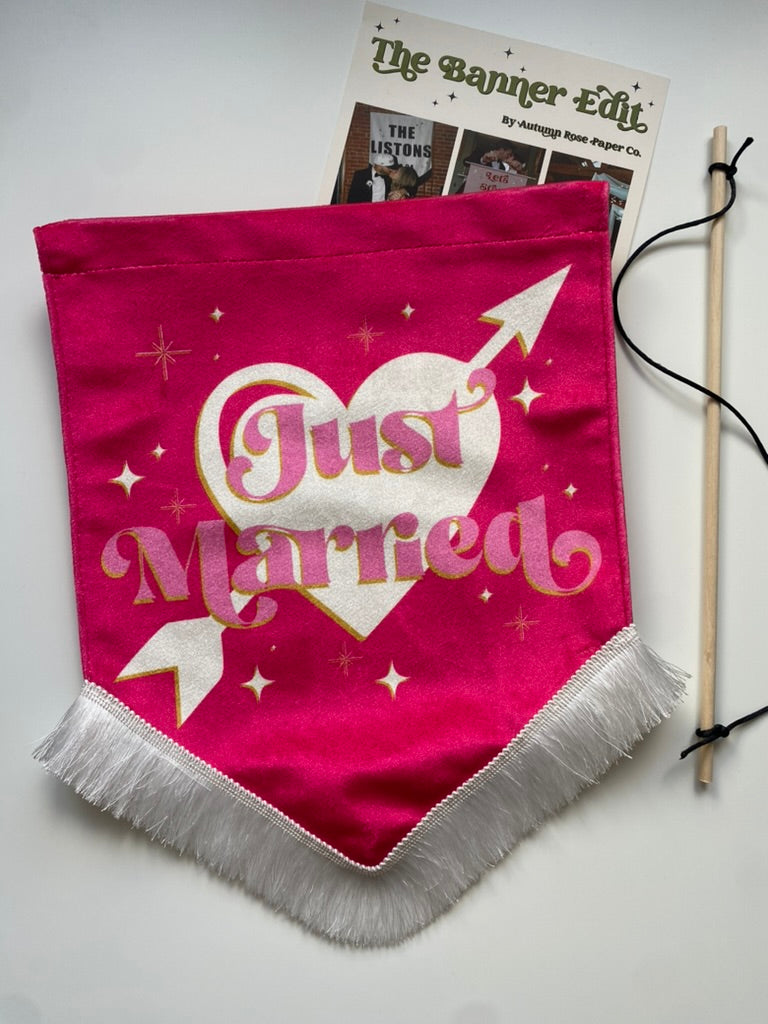 Just Married | pink wedding banner