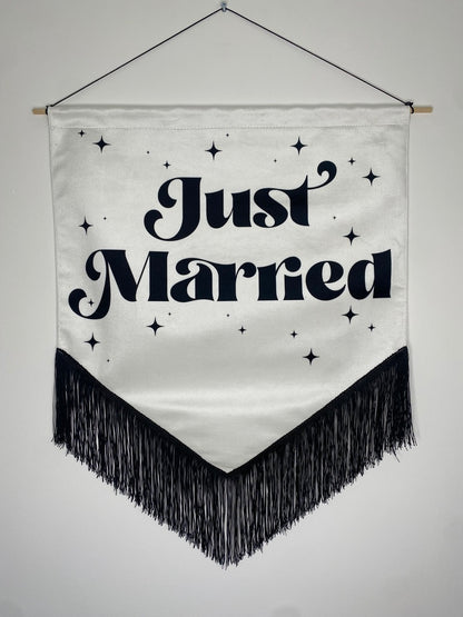 Just Married | black and white Wedding Velvet Banner