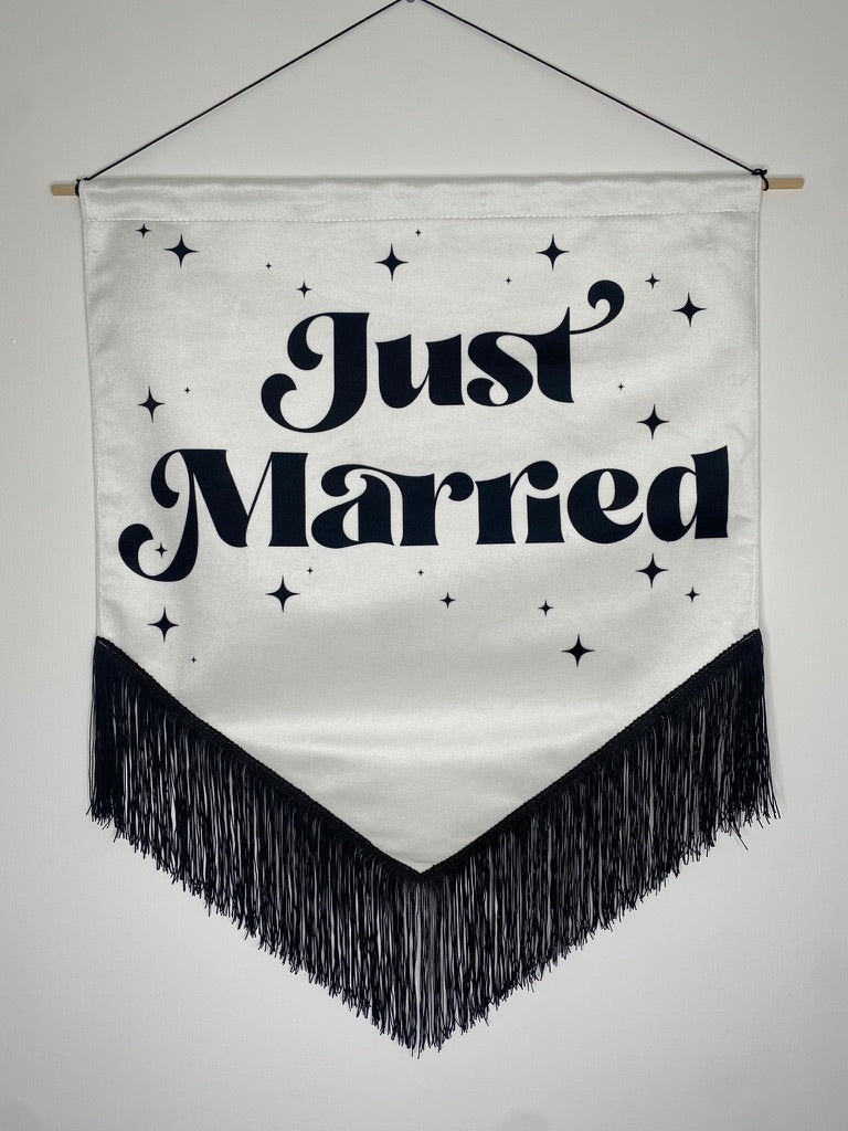 Just Married | black and white Wedding Velvet Banner