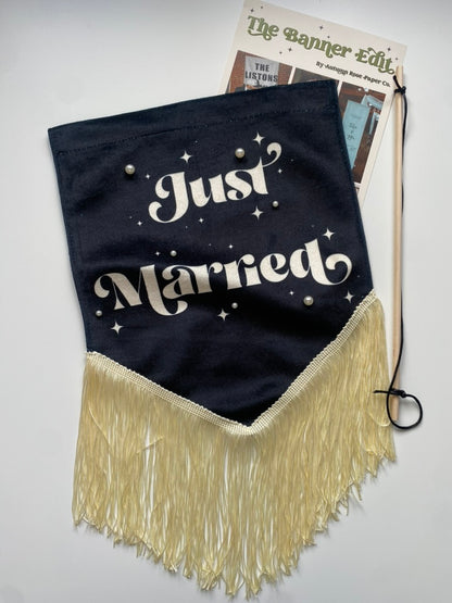 Just Married | Black, oyster and pearl wedding banner