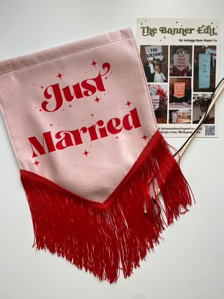 Just Married | Pink and red banner