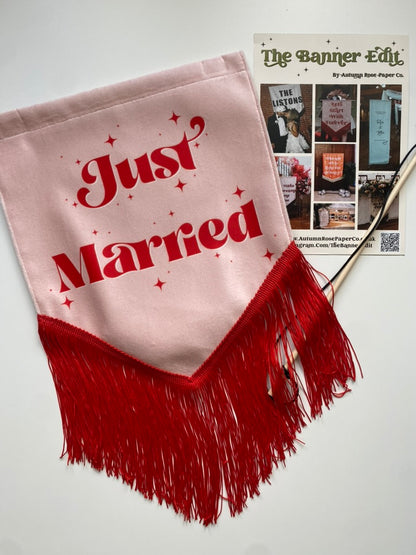 Just Married | Pink and red banner