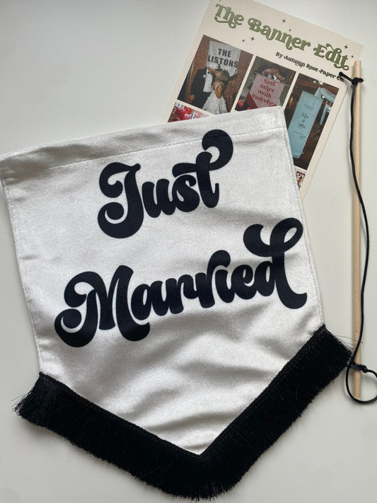 Just Married | White and black wedding banner