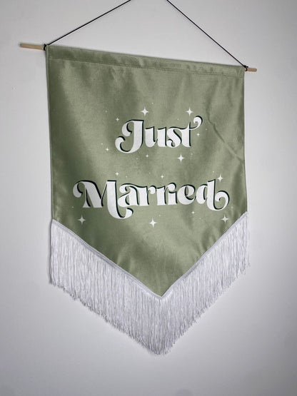 Just Married | Sage Green Wedding Velvet Banner
