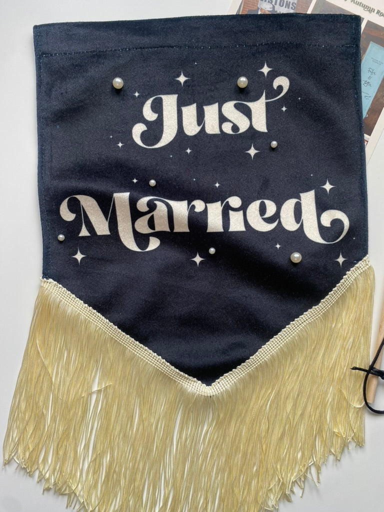 Just Married | Black, oyster and pearl wedding banner