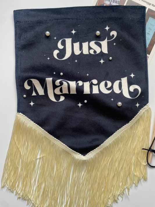 Just Married | Black, oyster and pearl wedding banner