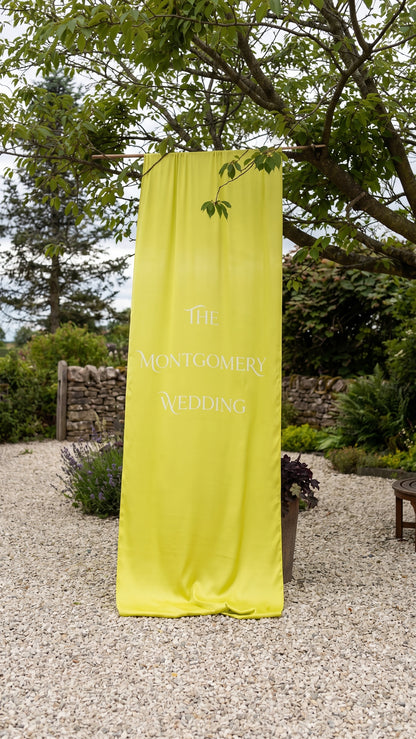 Silk Wedding Welcome Sign | Personalised Fabric Banner | Hemmed Edges | Custom Colour & Wording | Wedding Entrance Decor