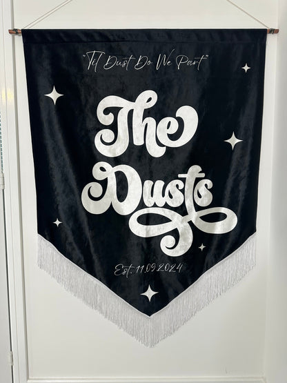 Custom velvet wedding banner, Personalized wedding decor, Luxury wedding banner, Velvet wedding sign, Elegant wedding decoration, Custom wedding signage, Velvet ceremony banner, Wedding name banner, Romantic wedding decor, Personalized wedding banner, Customized velvet sign, Wedding aisle banner, Sophisticated wedding decor, Premium velvet banner, Wedding reception sign.