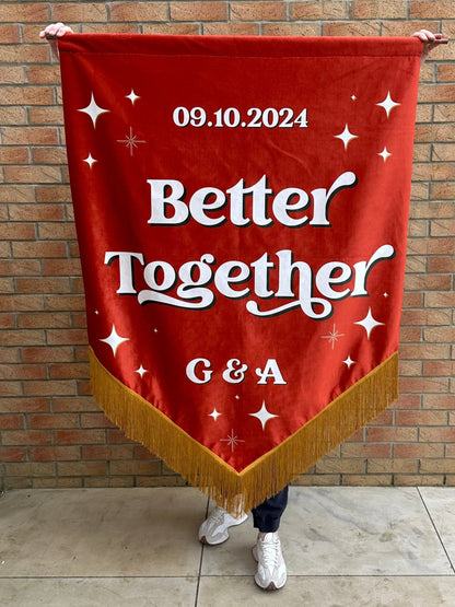 Custom velvet wedding banner, Personalized wedding decor, Luxury wedding banner, Velvet wedding sign, Elegant wedding decoration, Custom wedding signage, Velvet ceremony banner, Wedding name banner, Romantic wedding decor, Personalized wedding banner, Customized velvet sign, Wedding aisle banner, Sophisticated wedding decor, Premium velvet banner, Wedding reception sign.