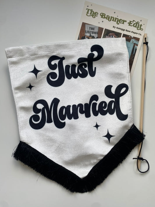Just Married | Black and white wedding banner