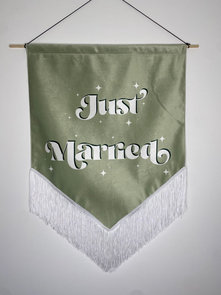 Just Married | Sage Green Wedding Velvet Banner