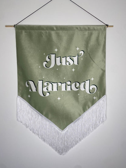 Just Married | Sage Green Wedding Velvet Banner