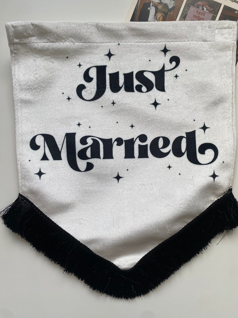 Just Married | White and black wedding banner