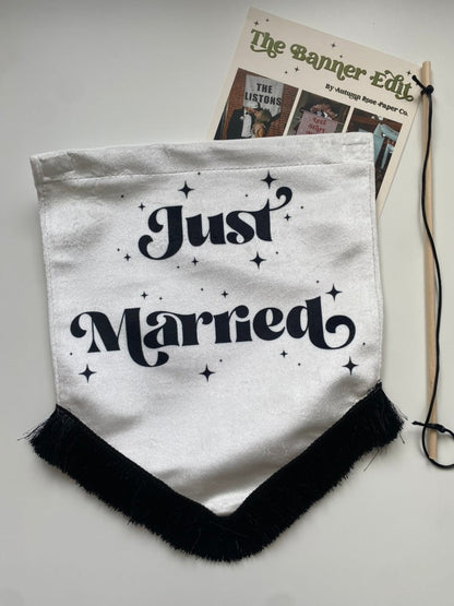 Just Married | White and black wedding banner