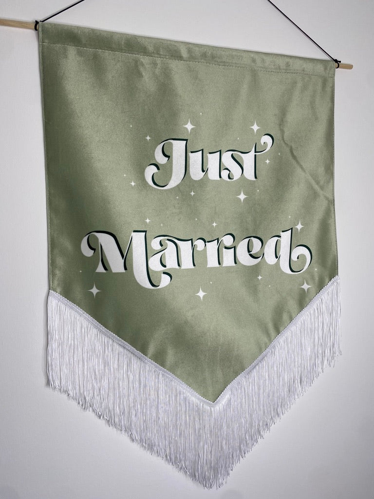 Just Married | Sage Green Wedding Velvet Banner