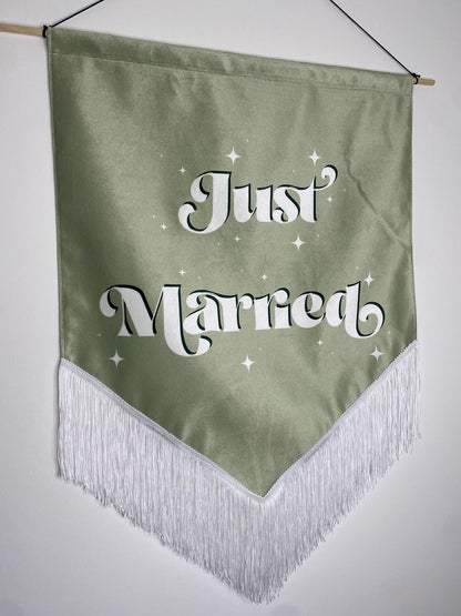 Just Married | Sage Green Wedding Velvet Banner