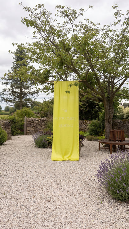 Silk Wedding Welcome Sign | Personalised Fabric Banner | Hemmed Edges | Custom Colour & Wording | Wedding Entrance Decor