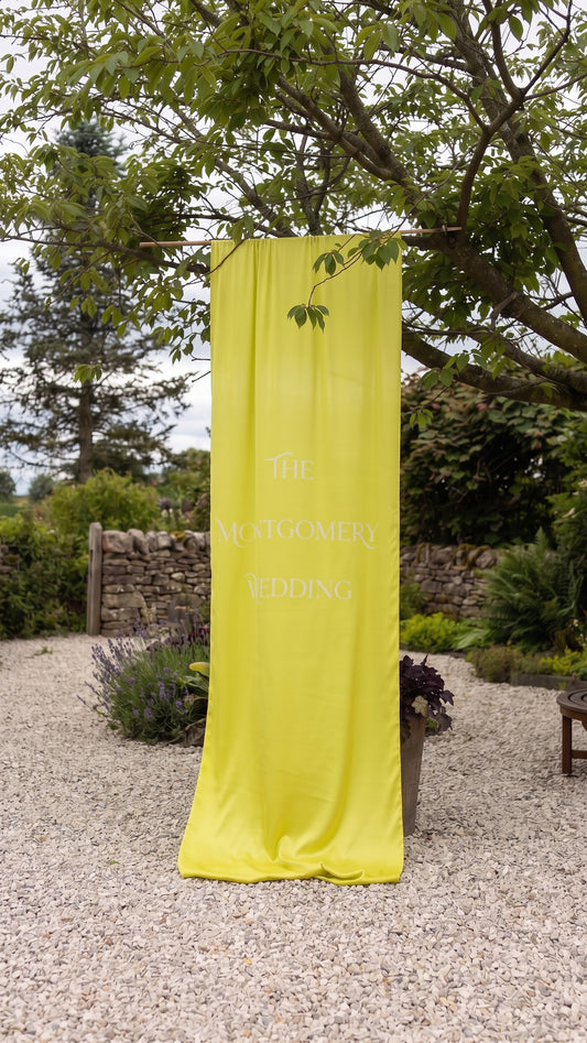 Silk Wedding Welcome Sign | Personalised Fabric Banner | Hemmed Edges | Custom Colour & Wording | Wedding Entrance Decor